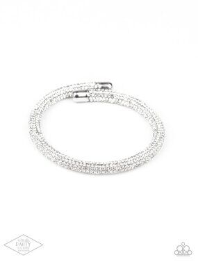 Paparazzi Remarkable White and Silver Coil Bracelet (BC016)